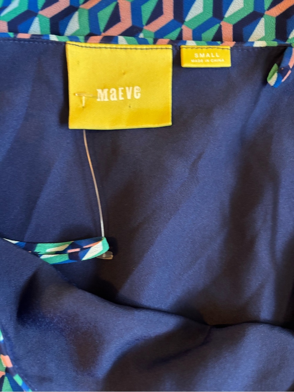 Maeve Silk Blue Teal Geometric Slip Maxi Dress - Picture 3 of 5